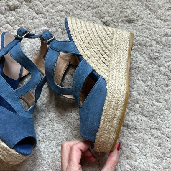 Kanna: Sky Blue Suede Espadrille Ankle Buckle Wedges NWOT Size 39 - Picture 5 of 13